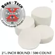 Bore Tech puhdistuslappu pyöreä 2 3/4" 500 kpl, .50 kaliiperille ja 410-28 haulikoille - Puhdistuslaput ja lapuntyöntimet - 22112 - 1