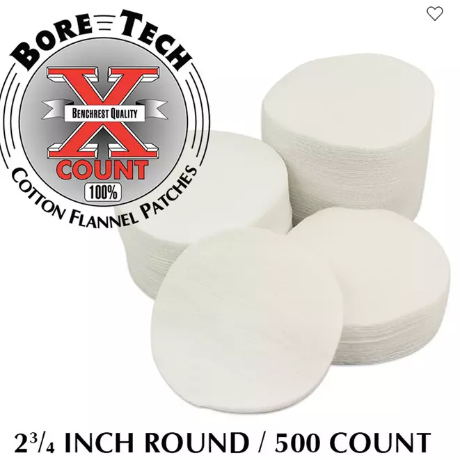 Bore Tech puhdistuslappu pyöreä 2 3/4" 500 kpl, .50 kaliiperille ja 410-28 haulikoille - Puhdistuslaput ja lapuntyöntimet - 22112 - 1