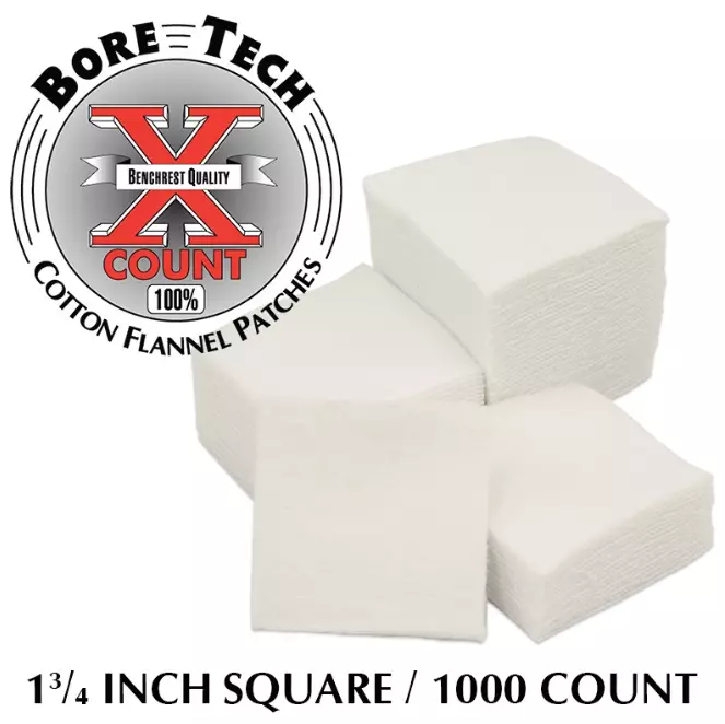 Bore Tech puhdistuslappu neliö 1 3/4" 1000 kpl, 7 mm - .30 kaliipereille - Puhdistuslaput ja lapuntyöntimet - 22135 - 1