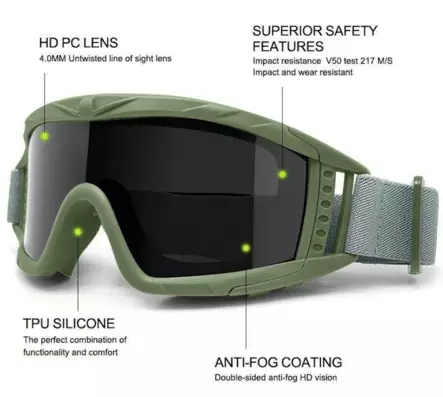 ATSC Combat Forest Ops Kit Plus ballistiset suojalasit kolmella 4 mm linssillä ja lisäpehmusteella, vihreä - Ampujanlasit - 23546 - 2