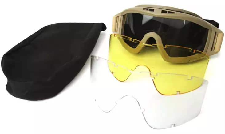 ATSC Combat Desert Ops Kit ballistiset suojalasit kolmella 4 mm linssillä, khaki - Ampujanlasit - 23557 - 1