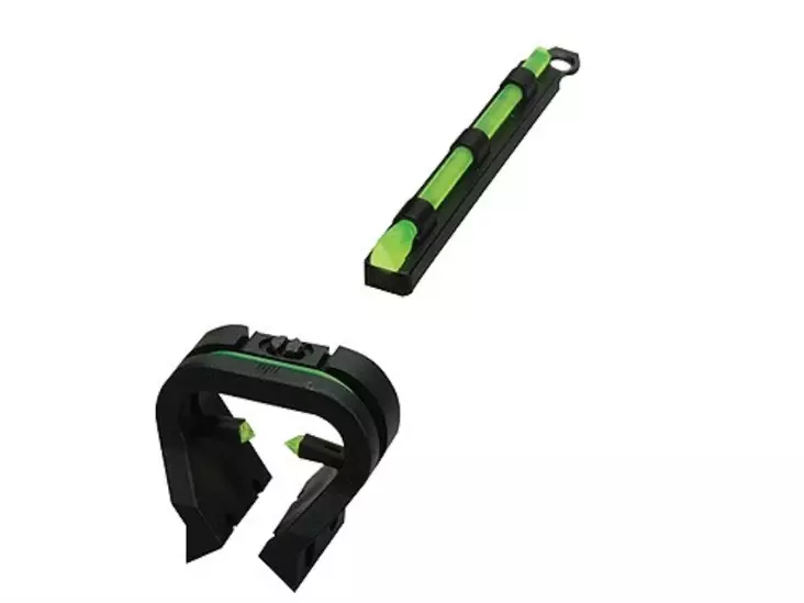 Hiviz TriViz haulikon etu- ja takatähtäin, vihreä kuitu, sopii haulikoihin joissa on kisko ja ruuvilla oleva etujyvä - Haulikon tähtäimet - 10849 - 1